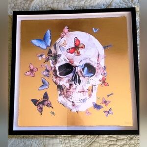 Skull w butterflies framed print